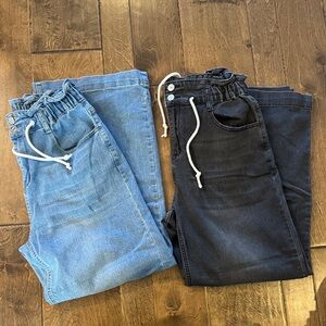 Women’s stretch waist Blue and Black cropped wide leg Jeans - 2 pack Size Large